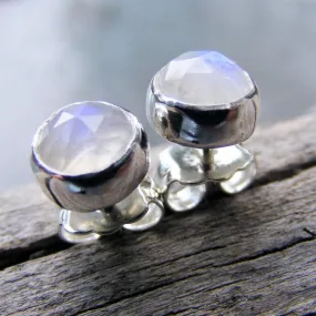 Faceted Rainbow Moonstone Studs, Moonstone Stud Earrings 6mm, Moonstone Jewelry