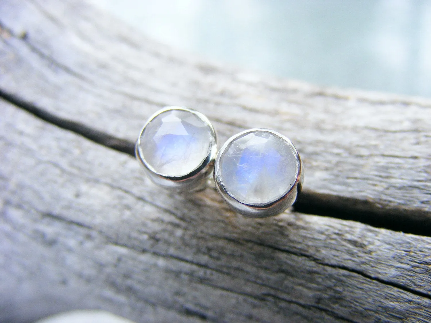 Faceted Rainbow Moonstone Studs, Moonstone Stud Earrings 6mm, Moonstone Jewelry