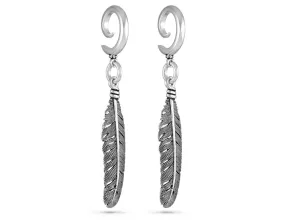 Feather Gauged Spiral Earrings - Silver