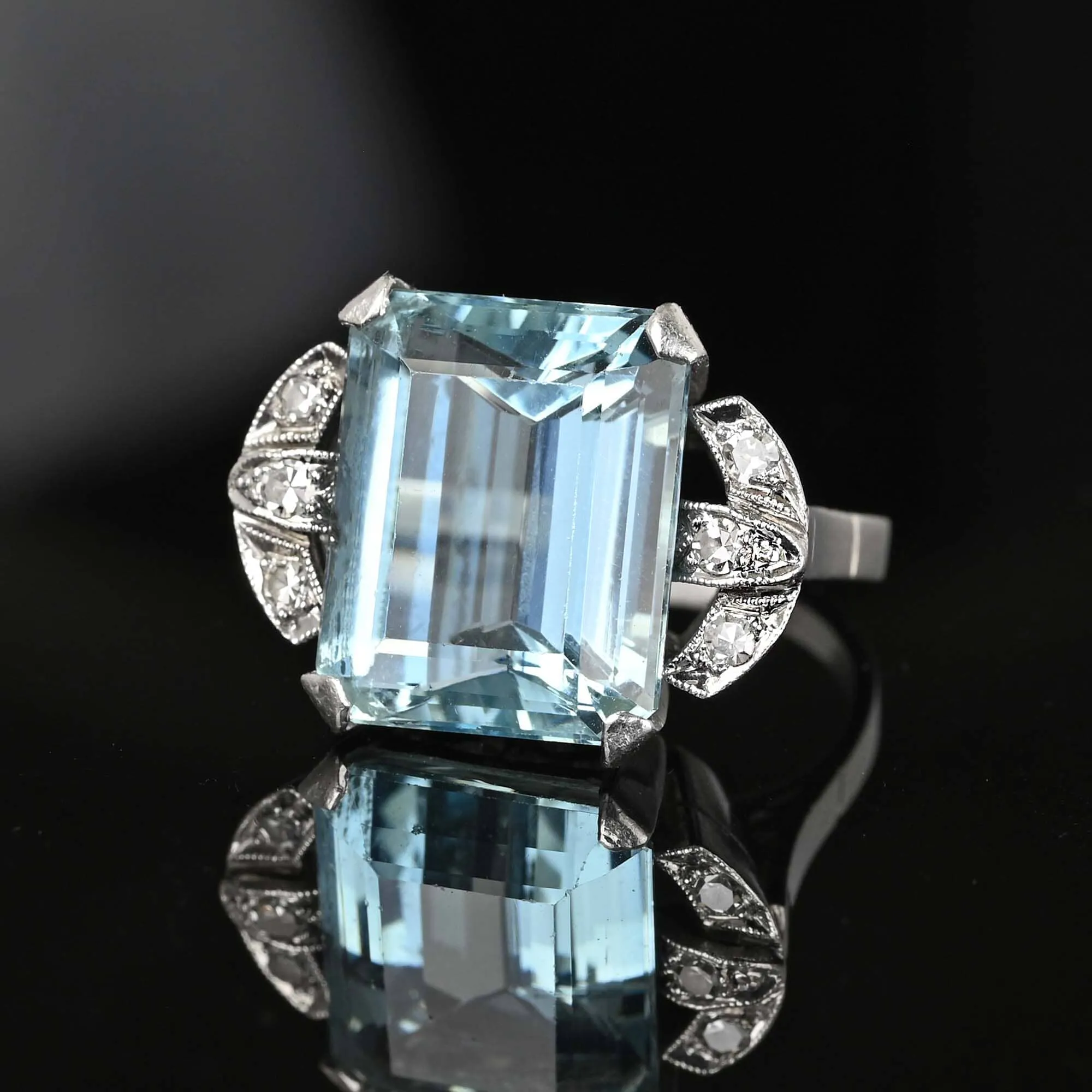 Final Payment Art Deco Platinum Diamond Aquamarine Ring