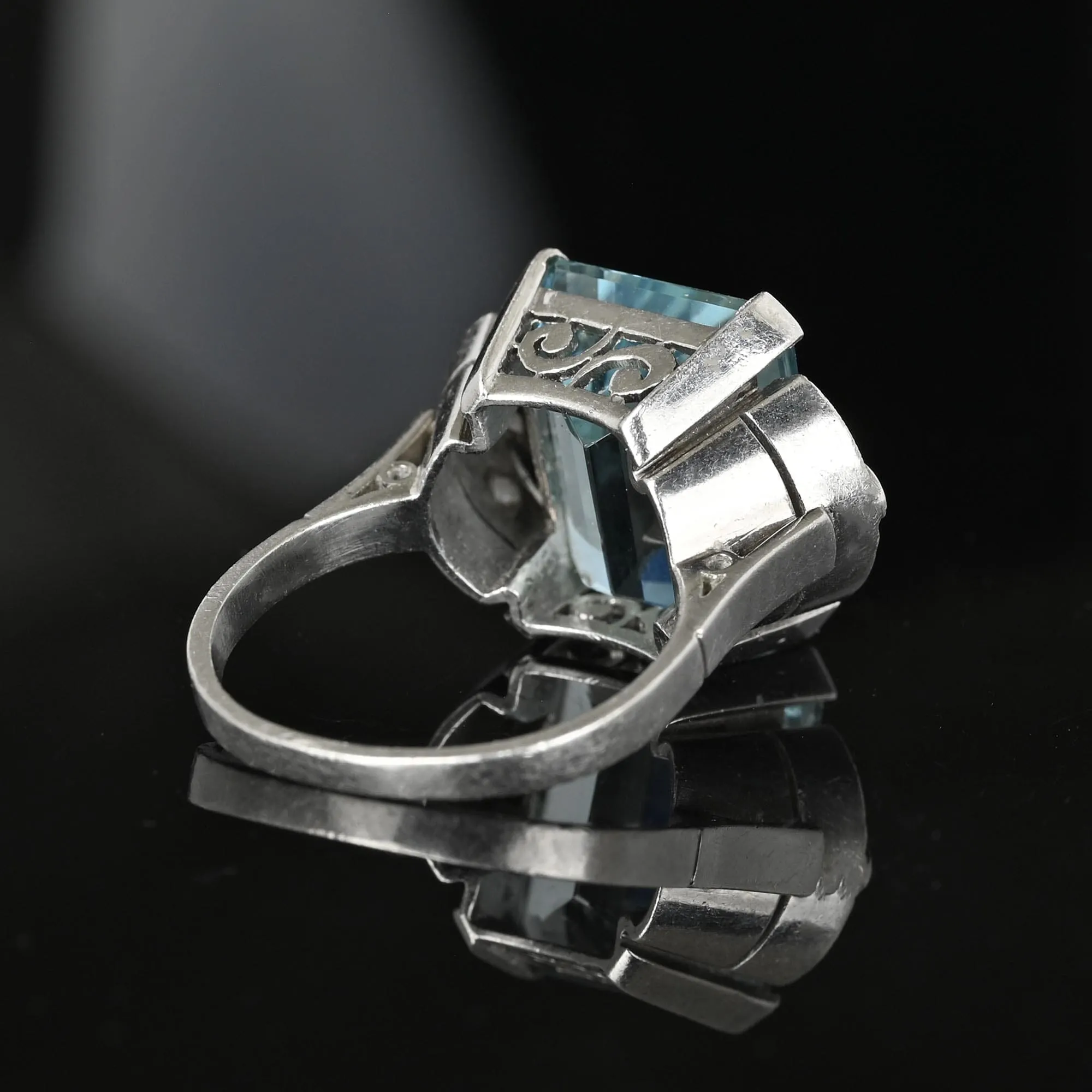 Final Payment Art Deco Platinum Diamond Aquamarine Ring