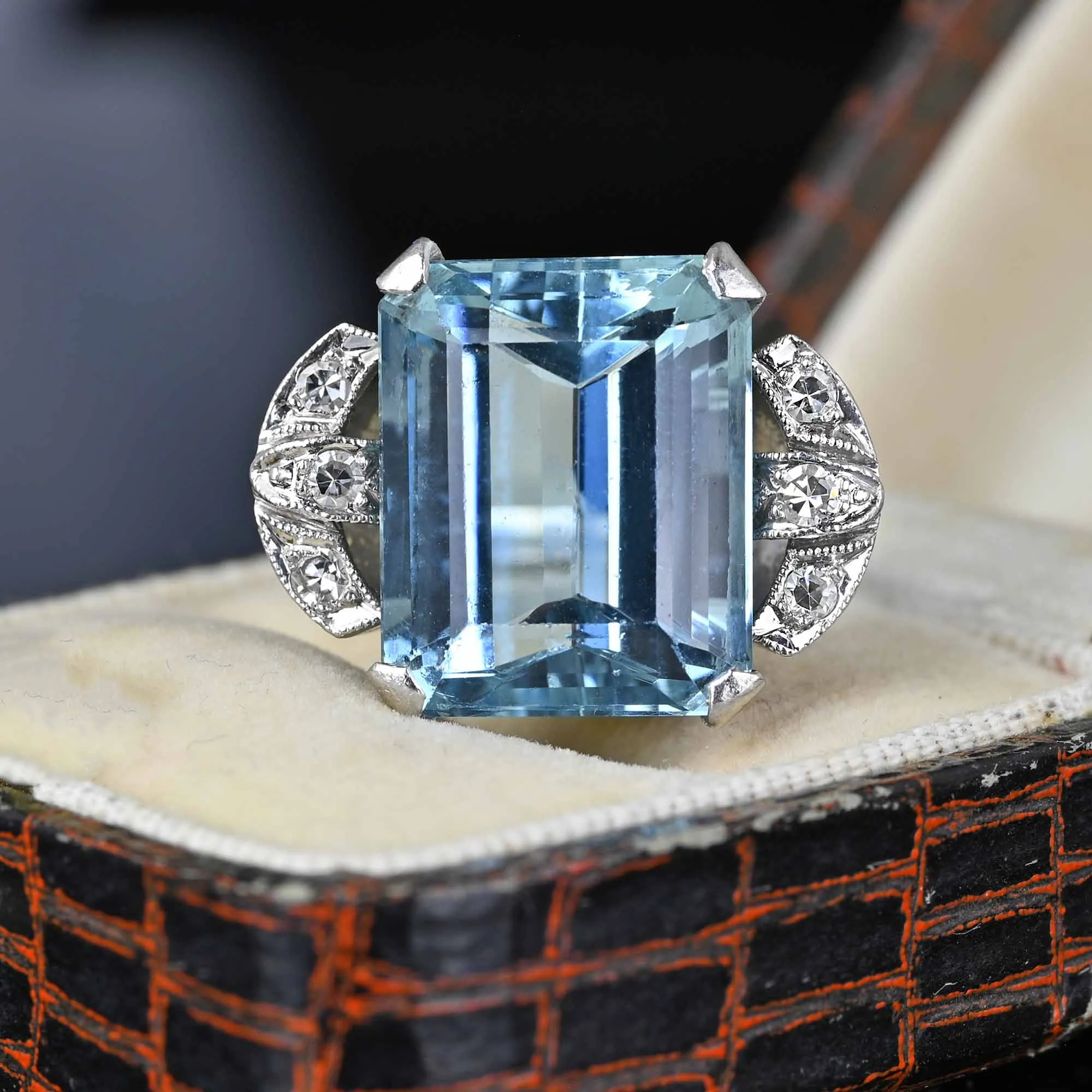 Final Payment Art Deco Platinum Diamond Aquamarine Ring