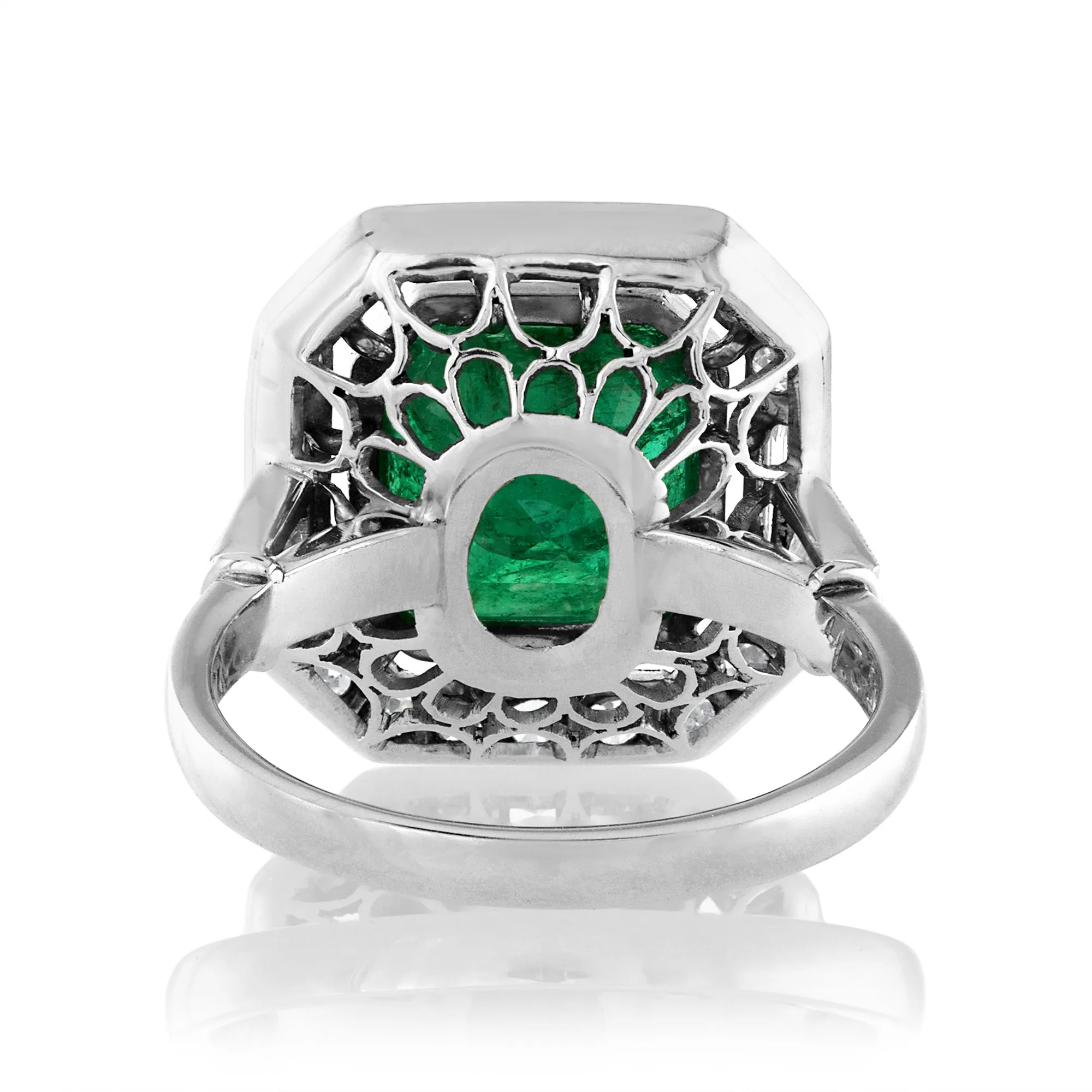 Fine Art Deco 5.50ctw GIA Green Emerald and Diamond Platinum Ring