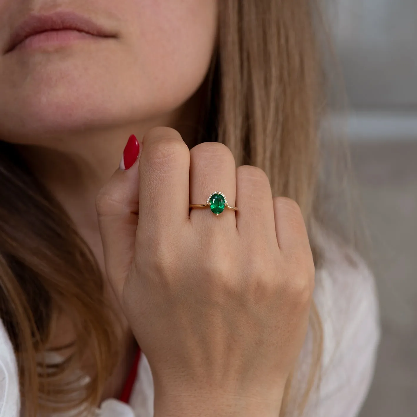 Floating Oval-Cut Emerald Engagement Ring