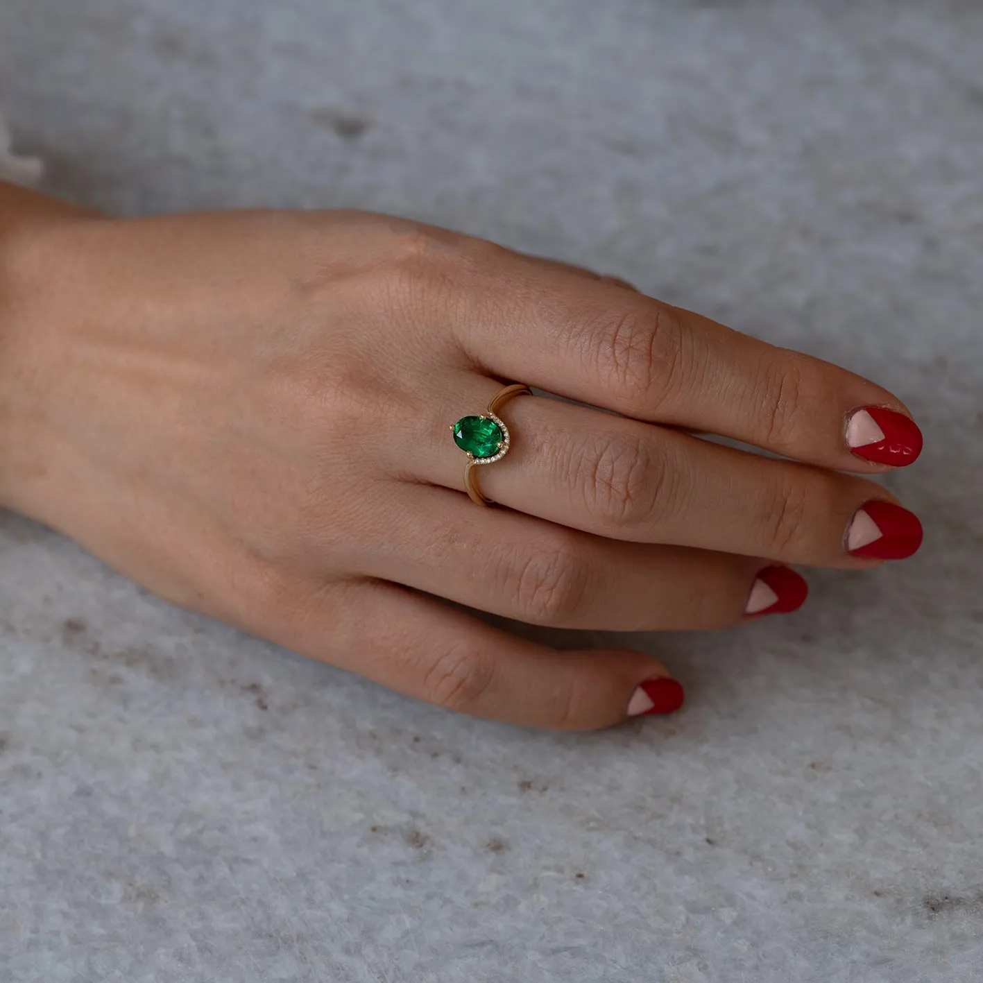 Floating Oval-Cut Emerald Engagement Ring