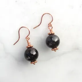 Garnet gemstones on hand-wrapped Copper wire Drop Earrings