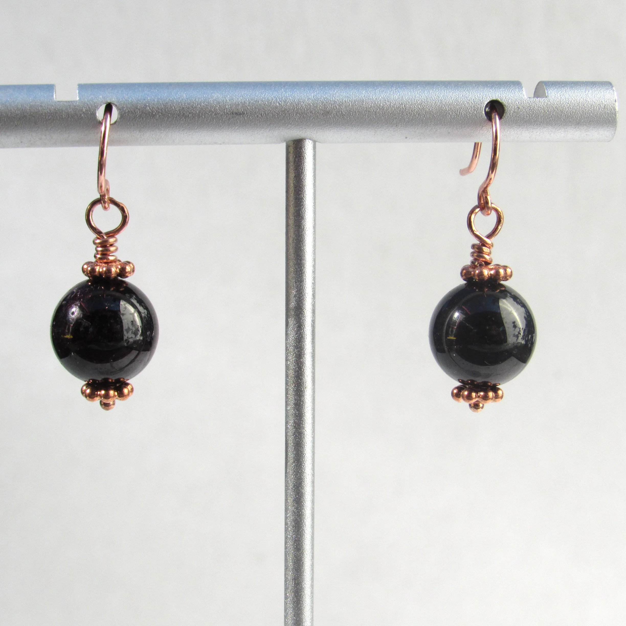 Garnet gemstones on hand-wrapped Copper wire Drop Earrings