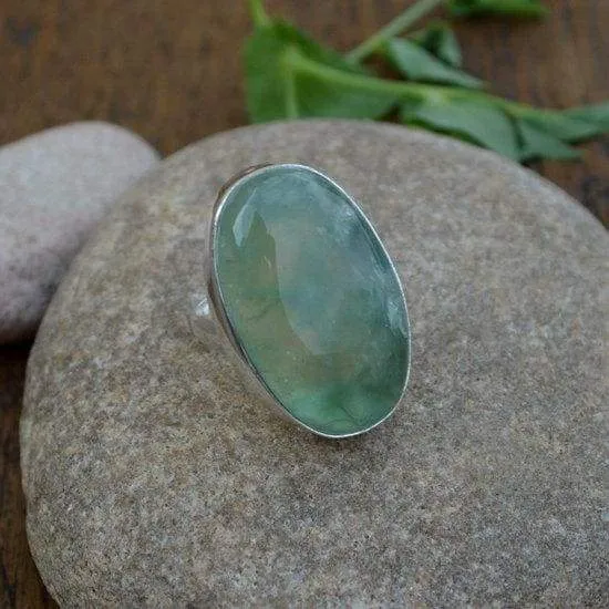 Genuine Prehnite Gemstone Ring, 925 Sterling Silver Ring, Prehnite Jewelry, Gift Ring, Birthstone Jewelry, Nickel Free