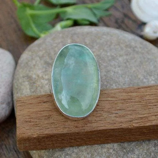 Genuine Prehnite Gemstone Ring, 925 Sterling Silver Ring, Prehnite Jewelry, Gift Ring, Birthstone Jewelry, Nickel Free