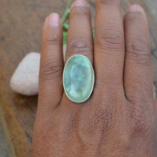 Genuine Prehnite Gemstone Ring, 925 Sterling Silver Ring, Prehnite Jewelry, Gift Ring, Birthstone Jewelry, Nickel Free