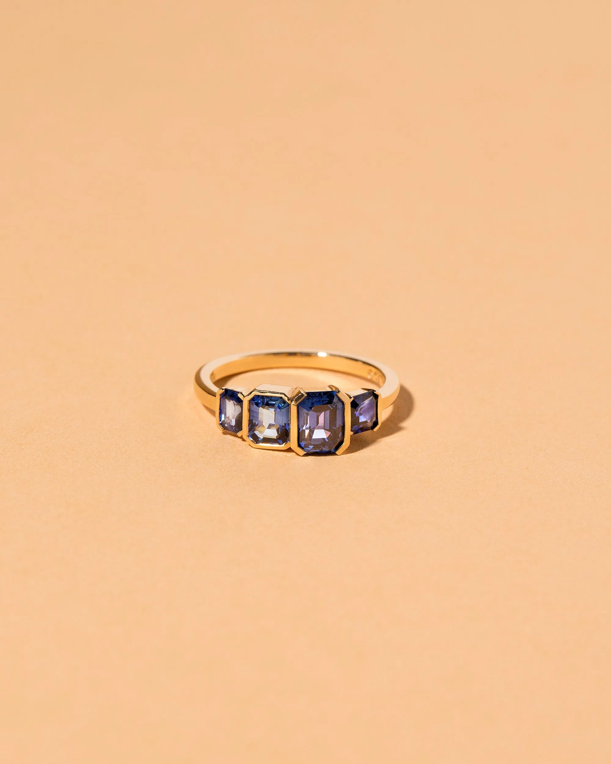 Geometric Sapphire Line Cluster Ring