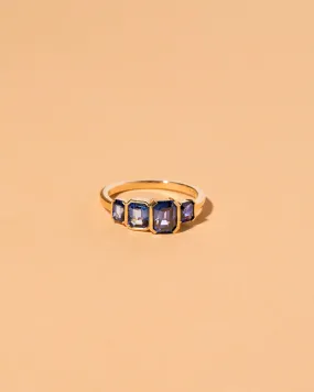 Geometric Sapphire Line Cluster Ring