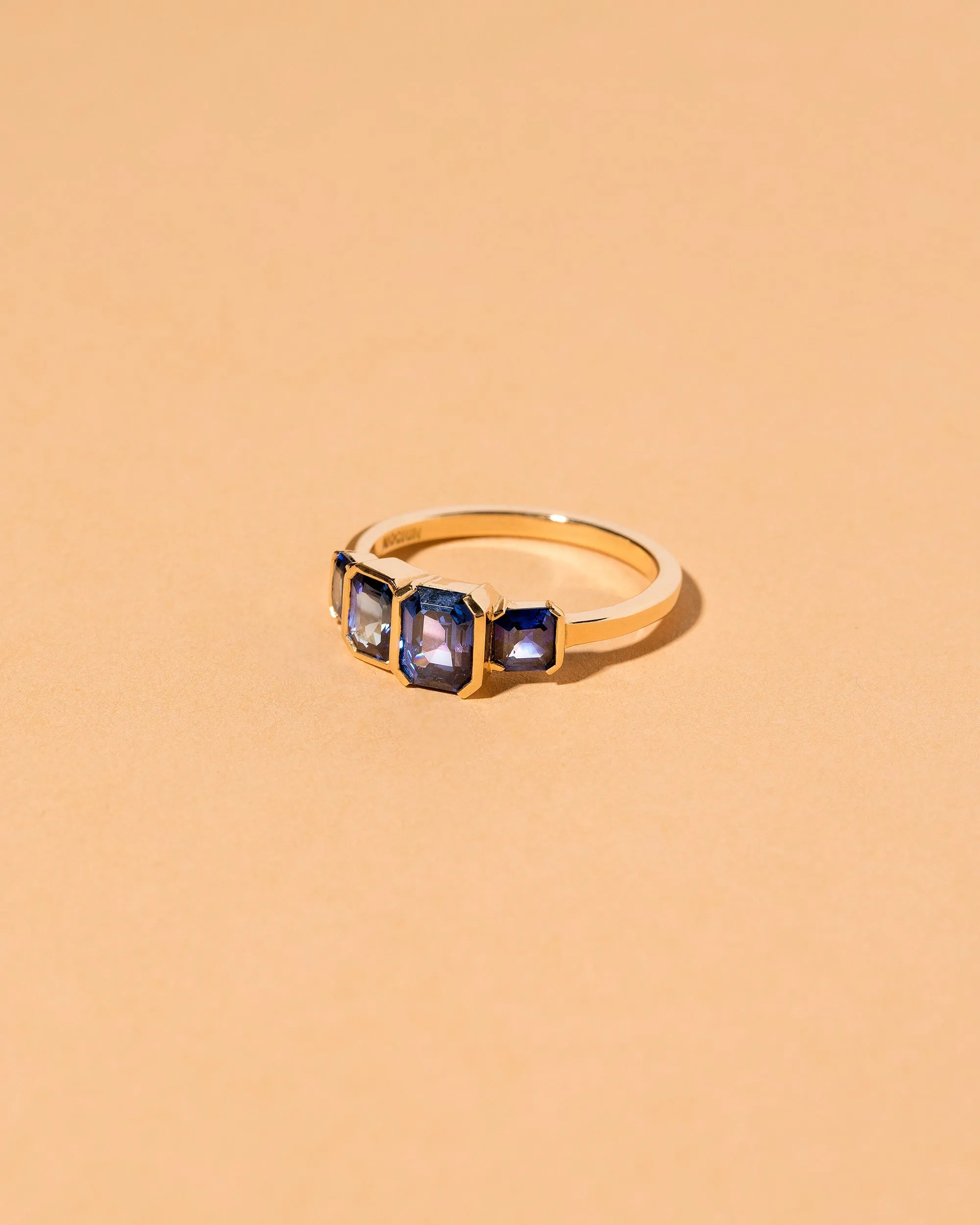 Geometric Sapphire Line Cluster Ring