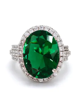 Glamm Emerald Oval Ring In 925 Silver