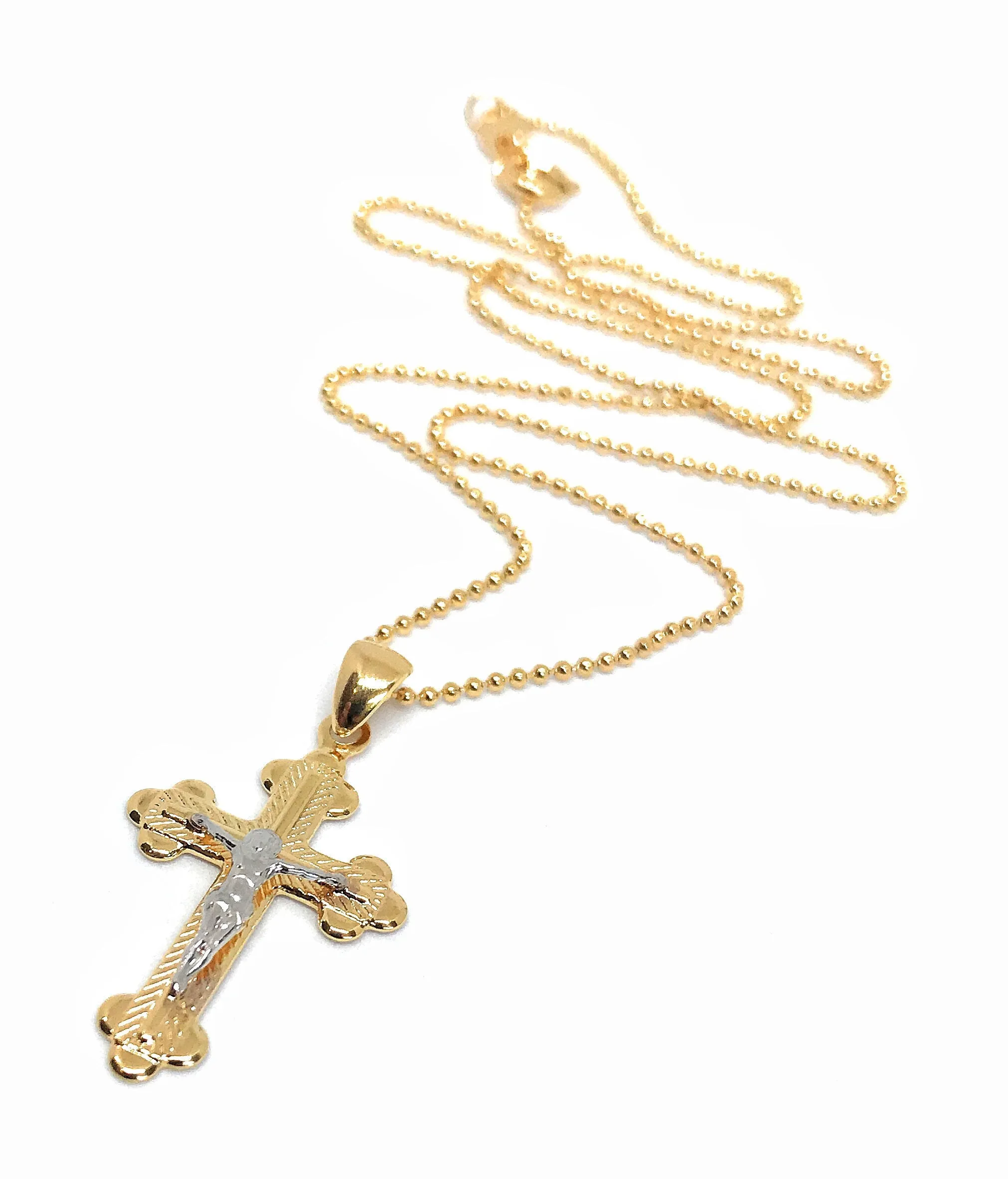 Gold Cross Necklace Gold Plated ball Chain Gold and Silver Plated Jesus pendant crucifix jewelry catholic gift Jesus Charm Wedding Necklace