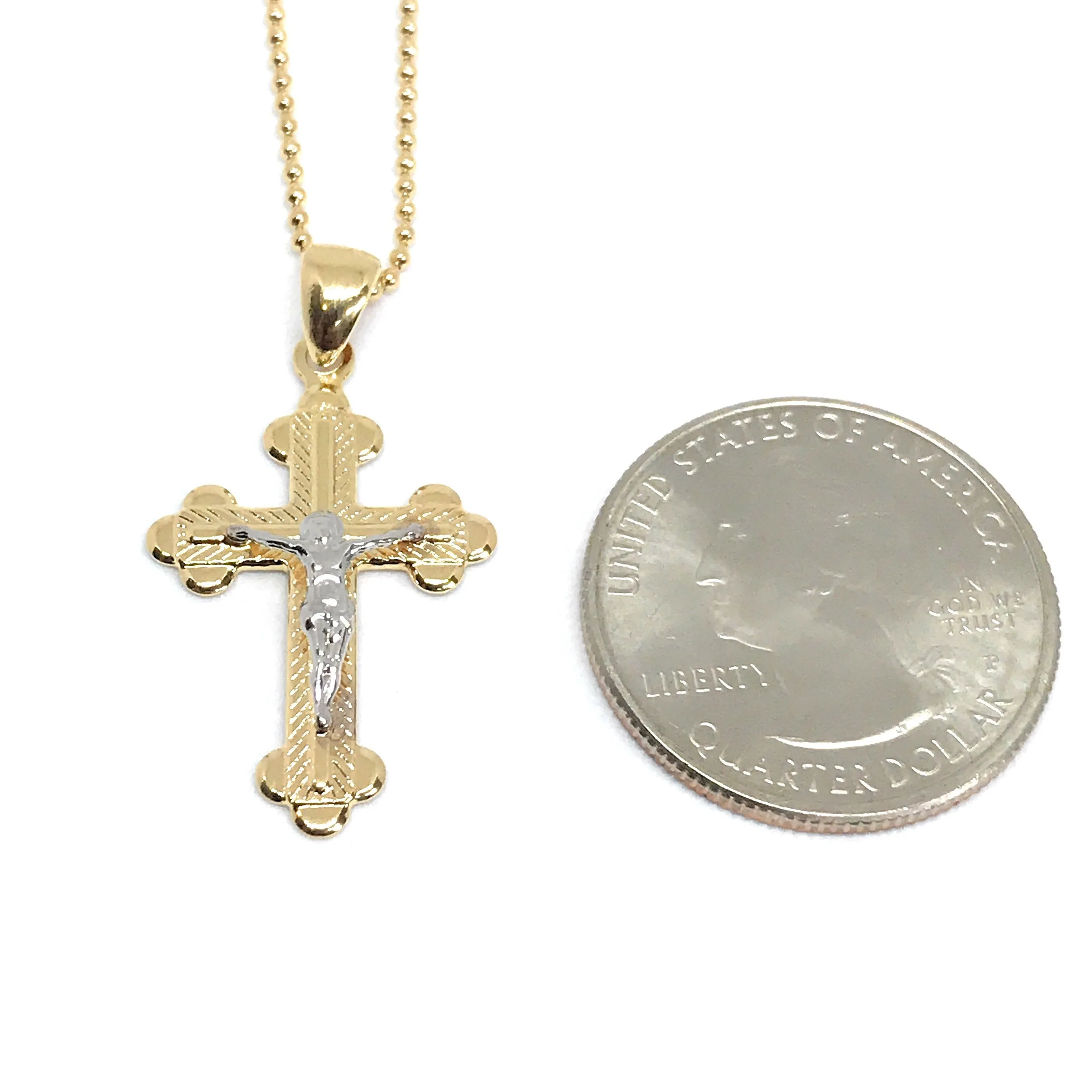 Gold Cross Necklace Gold Plated ball Chain Gold and Silver Plated Jesus pendant crucifix jewelry catholic gift Jesus Charm Wedding Necklace