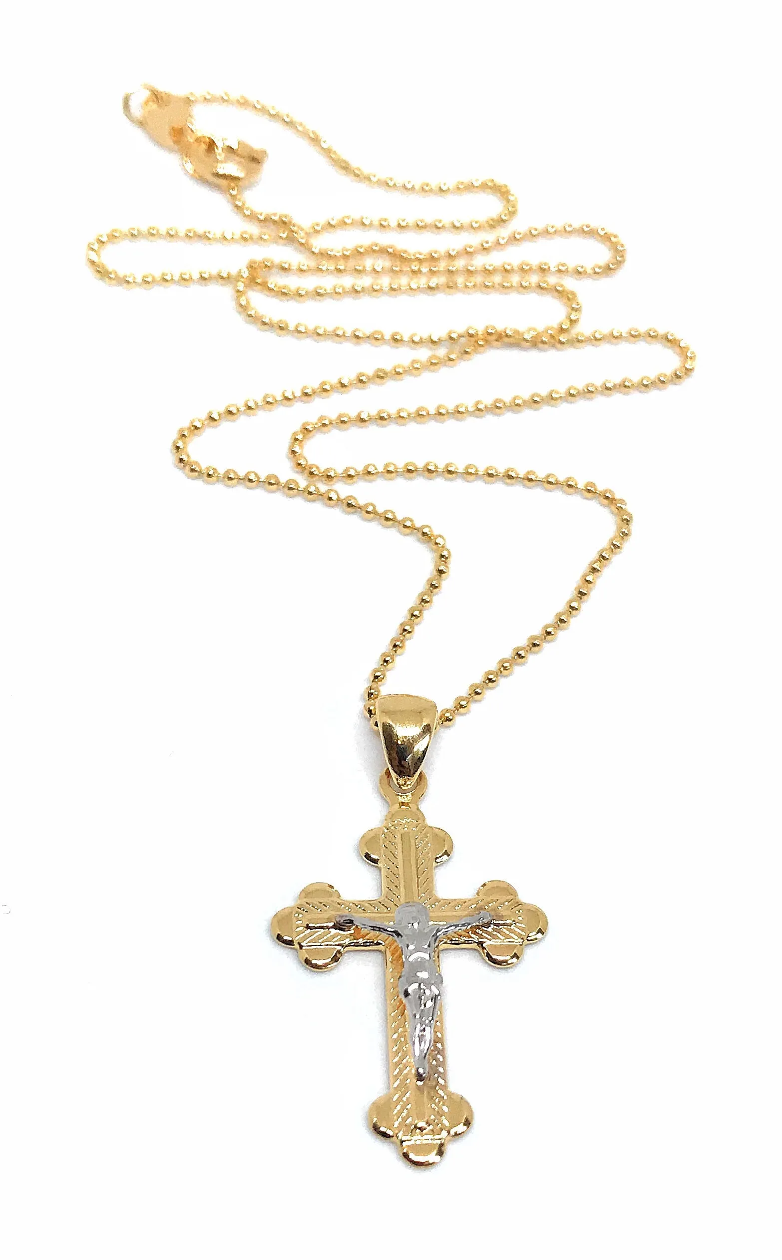 Gold Cross Necklace Gold Plated ball Chain Gold and Silver Plated Jesus pendant crucifix jewelry catholic gift Jesus Charm Wedding Necklace