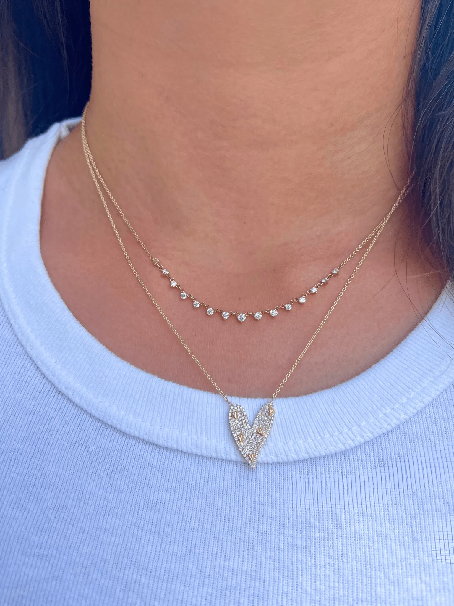 Graduated Diamond Layering Necklace 14K