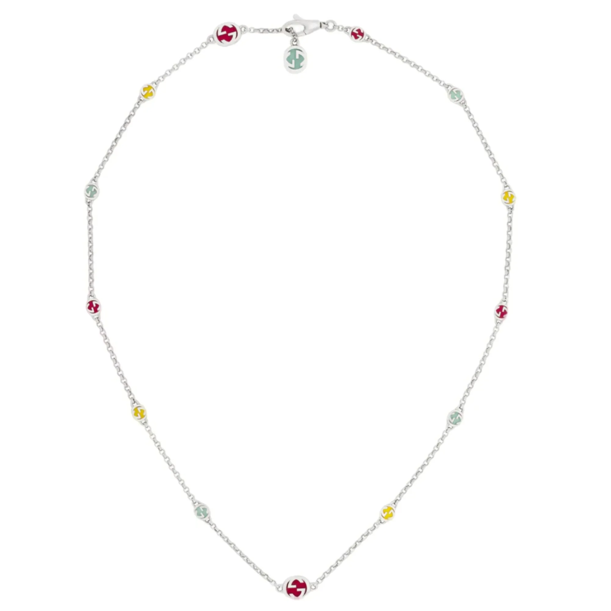 GUCCI 18-INCH STERLING SILVER INTERLOCKING GG MULTI-COLOR ENAMEL NECKLACE