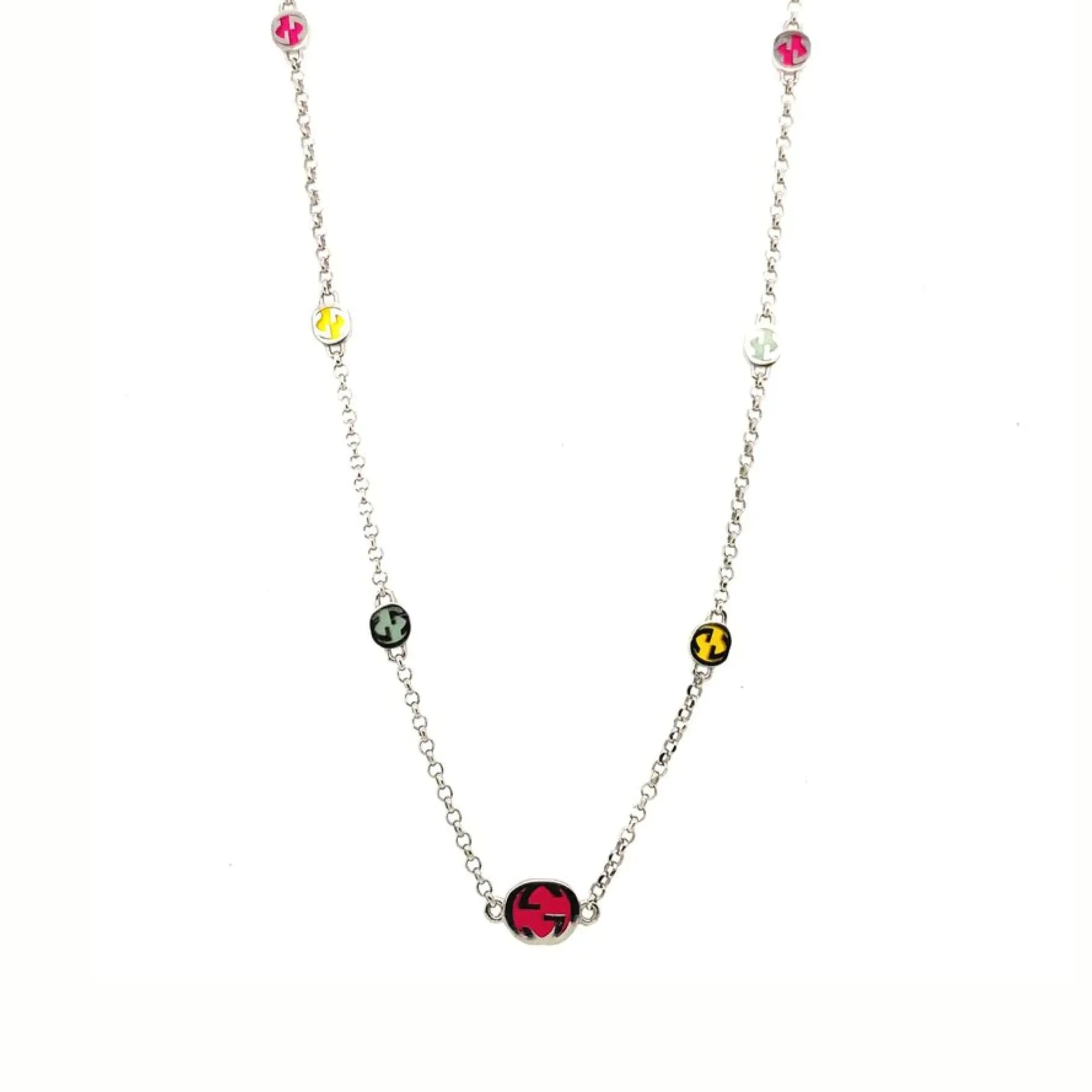 GUCCI 18-INCH STERLING SILVER INTERLOCKING GG MULTI-COLOR ENAMEL NECKLACE