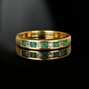 Half Eternity Emerald Diamond Ring Band in Gold