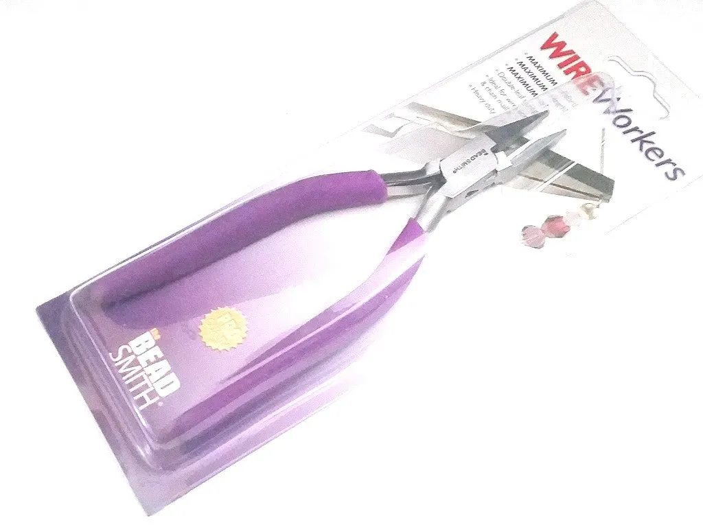 Heavy Duty Narrow 2mm Flat Nose Pliers, Purple Foam Cushion Grips, Beadsmith Brand, #PLW16N