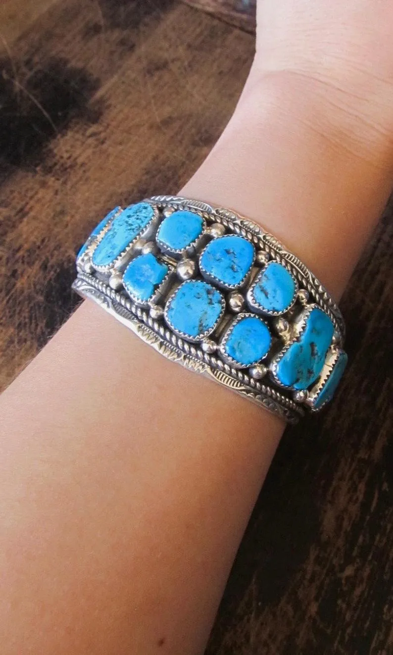 HEAVY METAL Navajo Turquoise Nugget and Sterling Silver Cuff