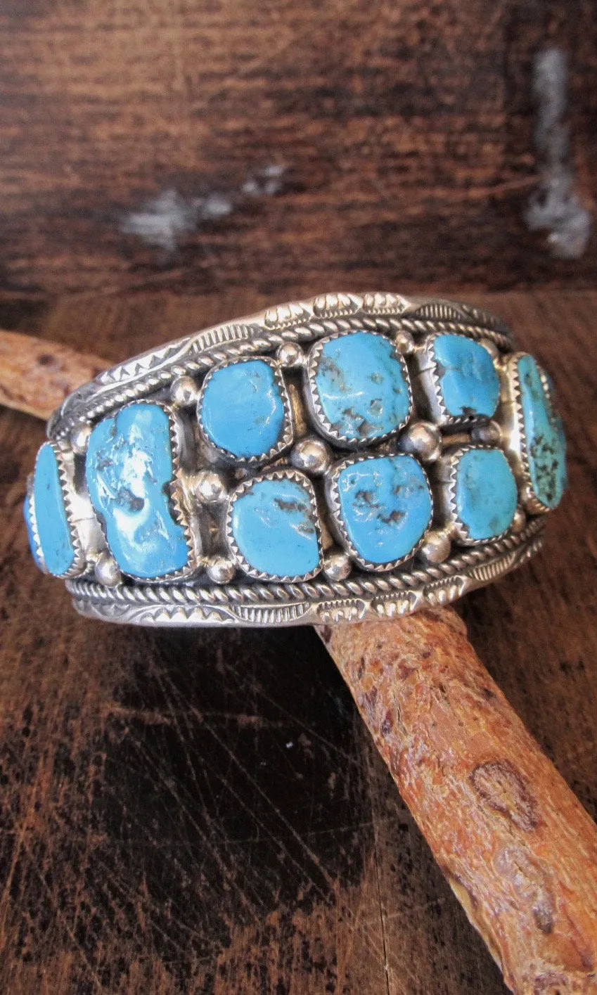 HEAVY METAL Navajo Turquoise Nugget and Sterling Silver Cuff