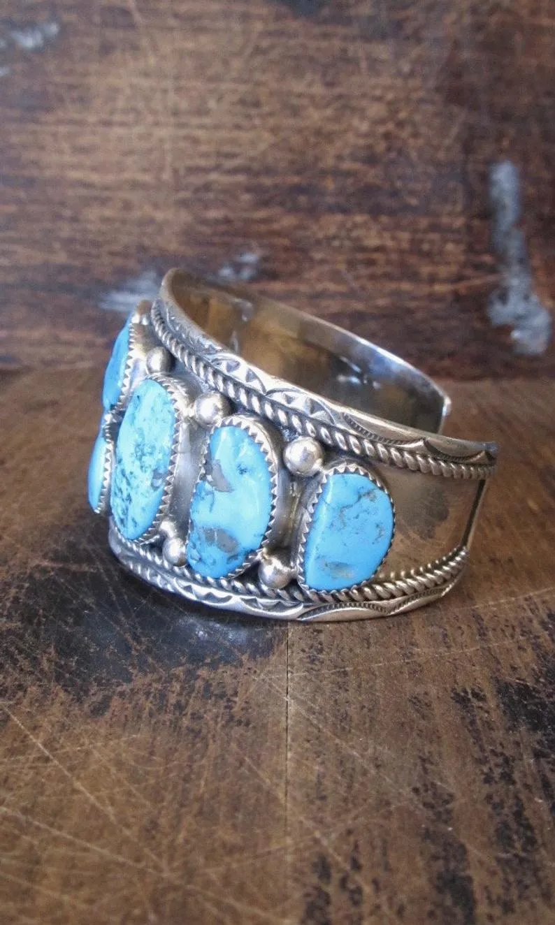 HEAVY METAL Navajo Turquoise Nugget and Sterling Silver Cuff