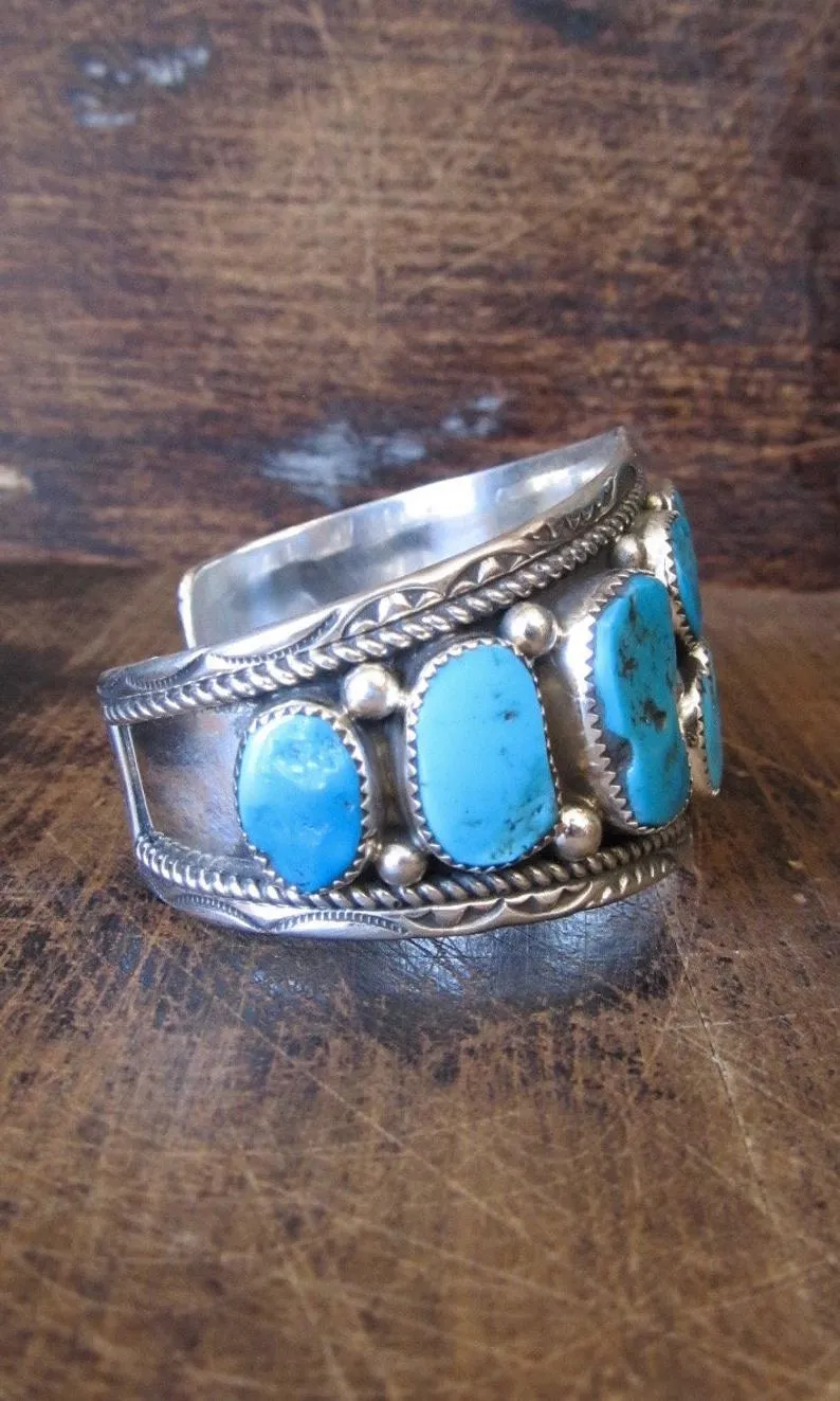 HEAVY METAL Navajo Turquoise Nugget and Sterling Silver Cuff