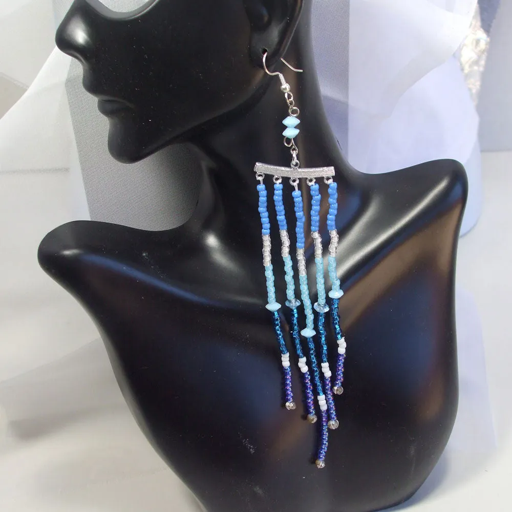 Idara, Blue Multi Shade, Long Fringe, Earrings