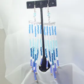 Idara, Blue Multi Shade, Long Fringe, Earrings