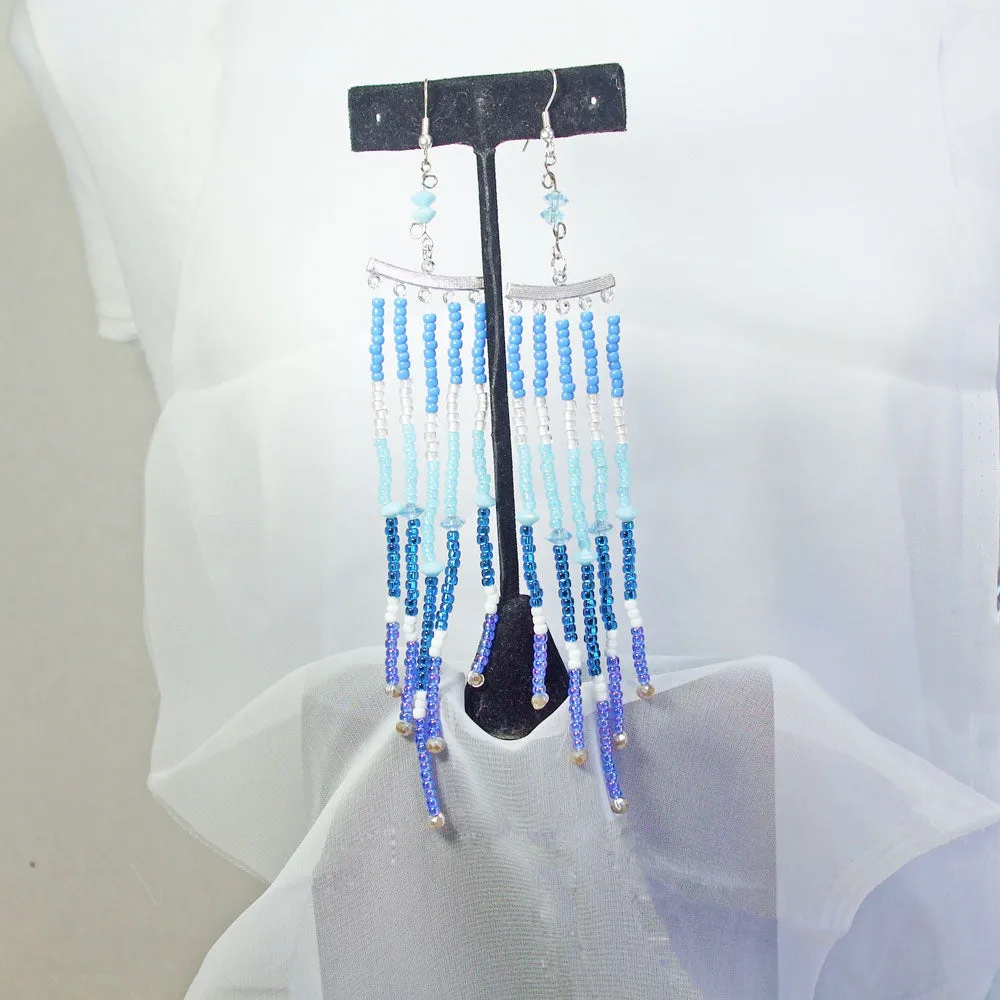 Idara, Blue Multi Shade, Long Fringe, Earrings