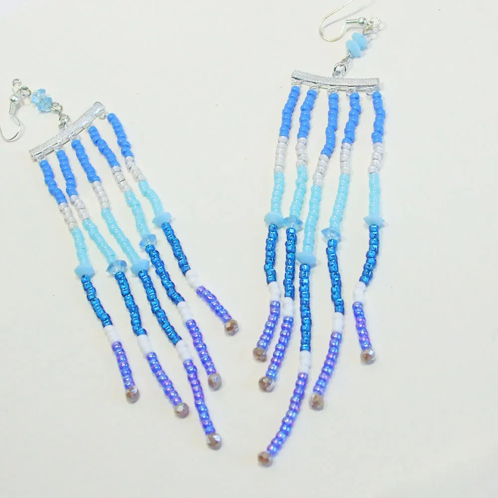 Idara, Blue Multi Shade, Long Fringe, Earrings