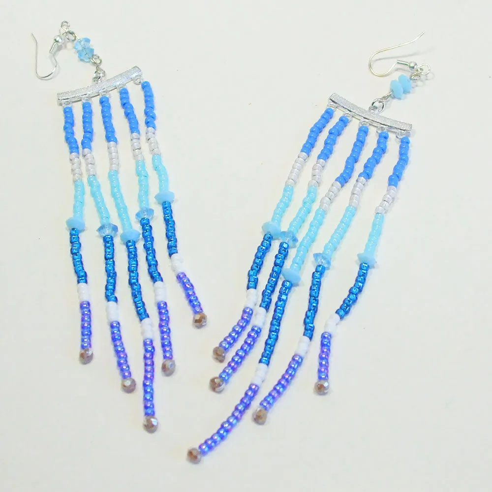 Idara, Blue Multi Shade, Long Fringe, Earrings