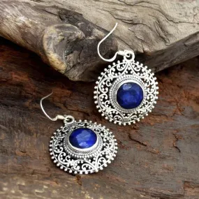 Indian Sapphire 925 Sterling Silver Earrings,Handmade Filigree Fine Jewelry, For Girls