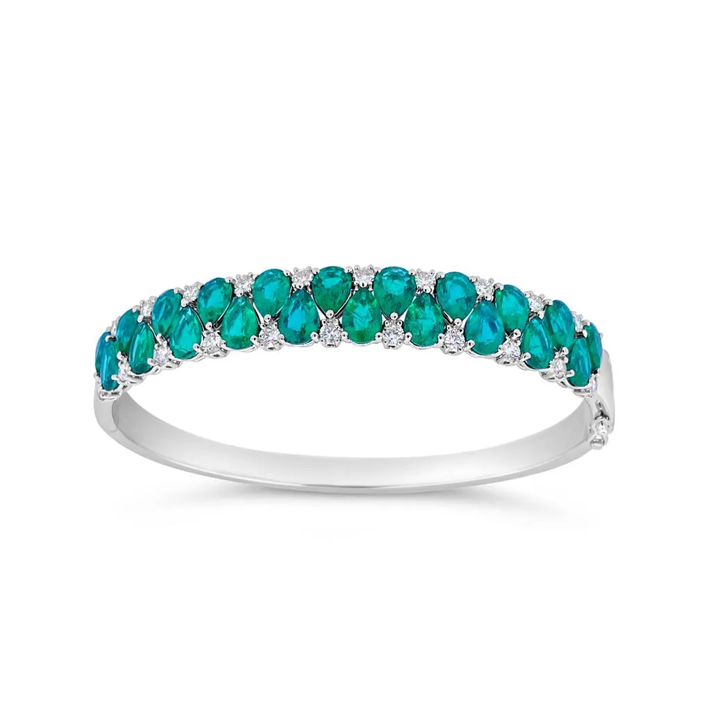 Irisa by Martin Binder Pear Emerald & Diamond Bangle Bracelet