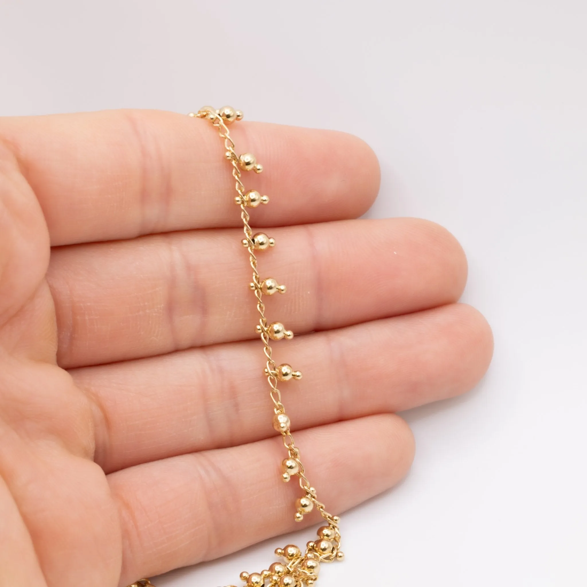 Jessica Bead Dew Drop Chain, 14K Gold Overlay Plating, Wholesale Jewelry Chain