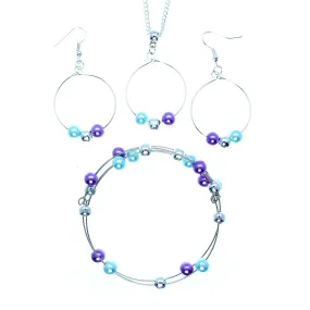 Jewelry Set JWL-SET-1003 Purple Blue Silver 6mm Beads on Wire