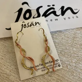 Josan GFW Two Tone Skinny Twisted Dangle w/ Crystals Earrings