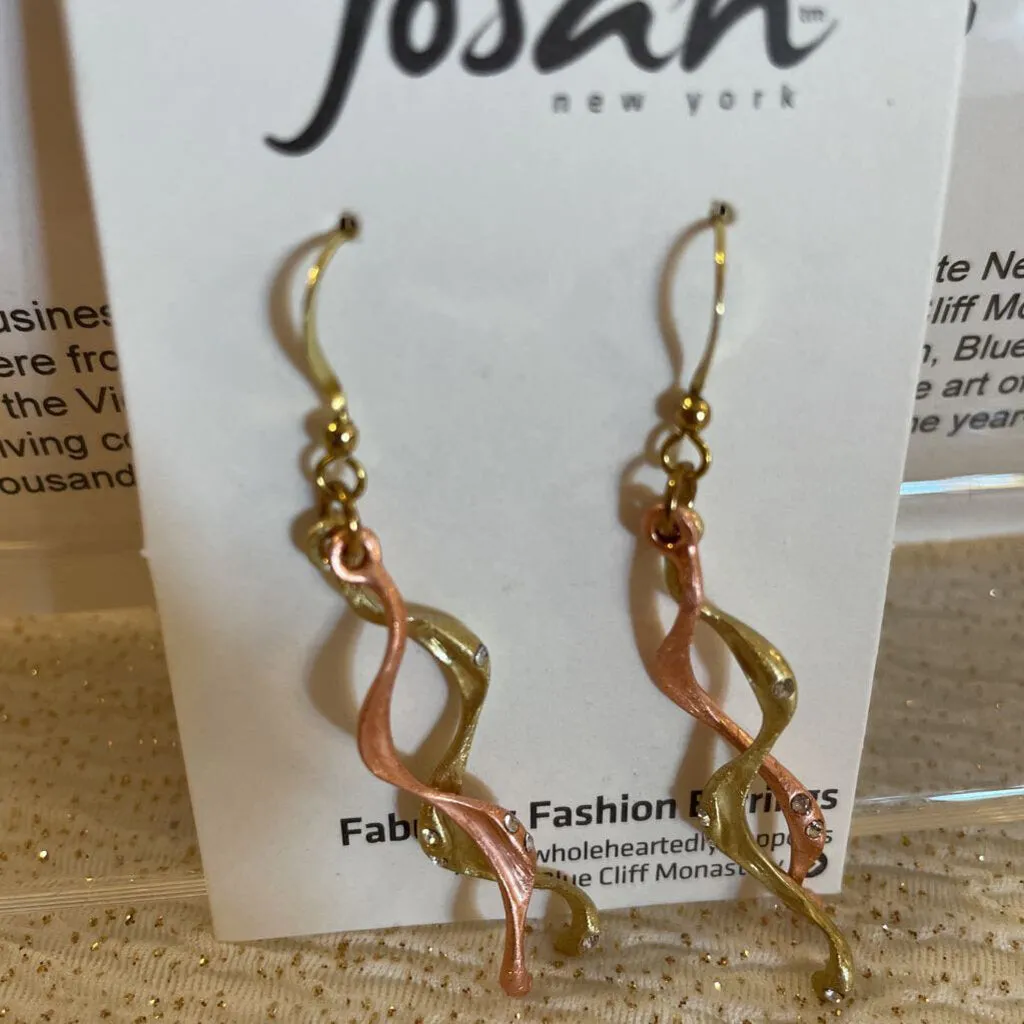 Josan GFW Two Tone Skinny Twisted Dangle w/ Crystals Earrings