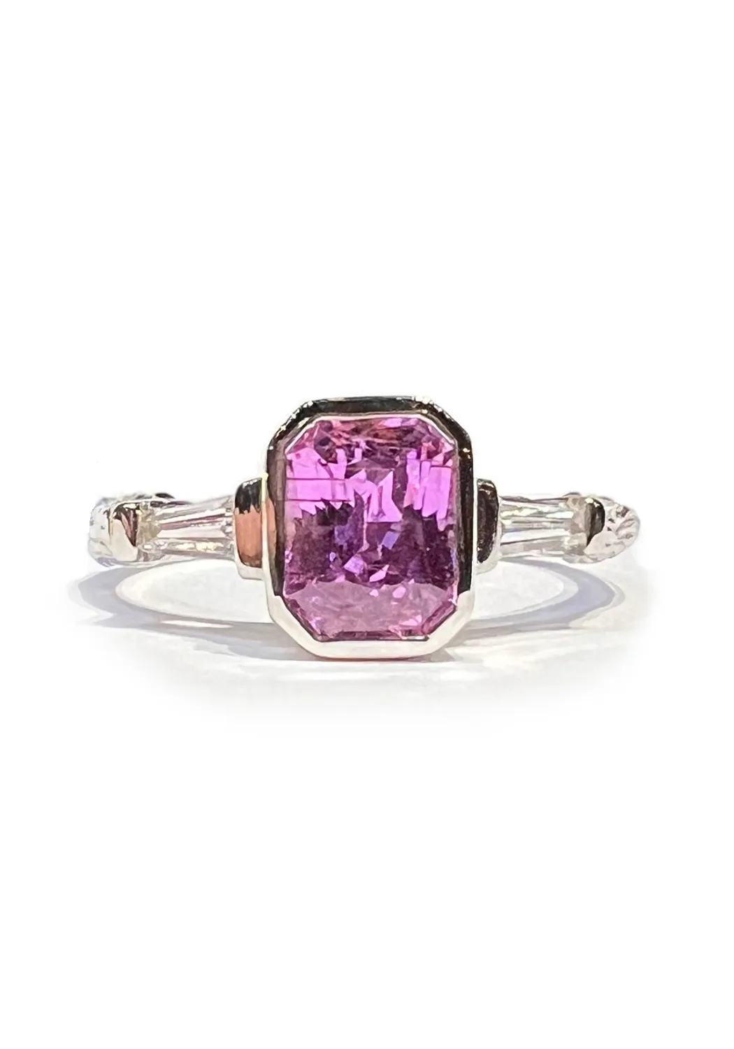 K. Brunini 18K White Gold Pink Sapphire Gemstone Twig Ring