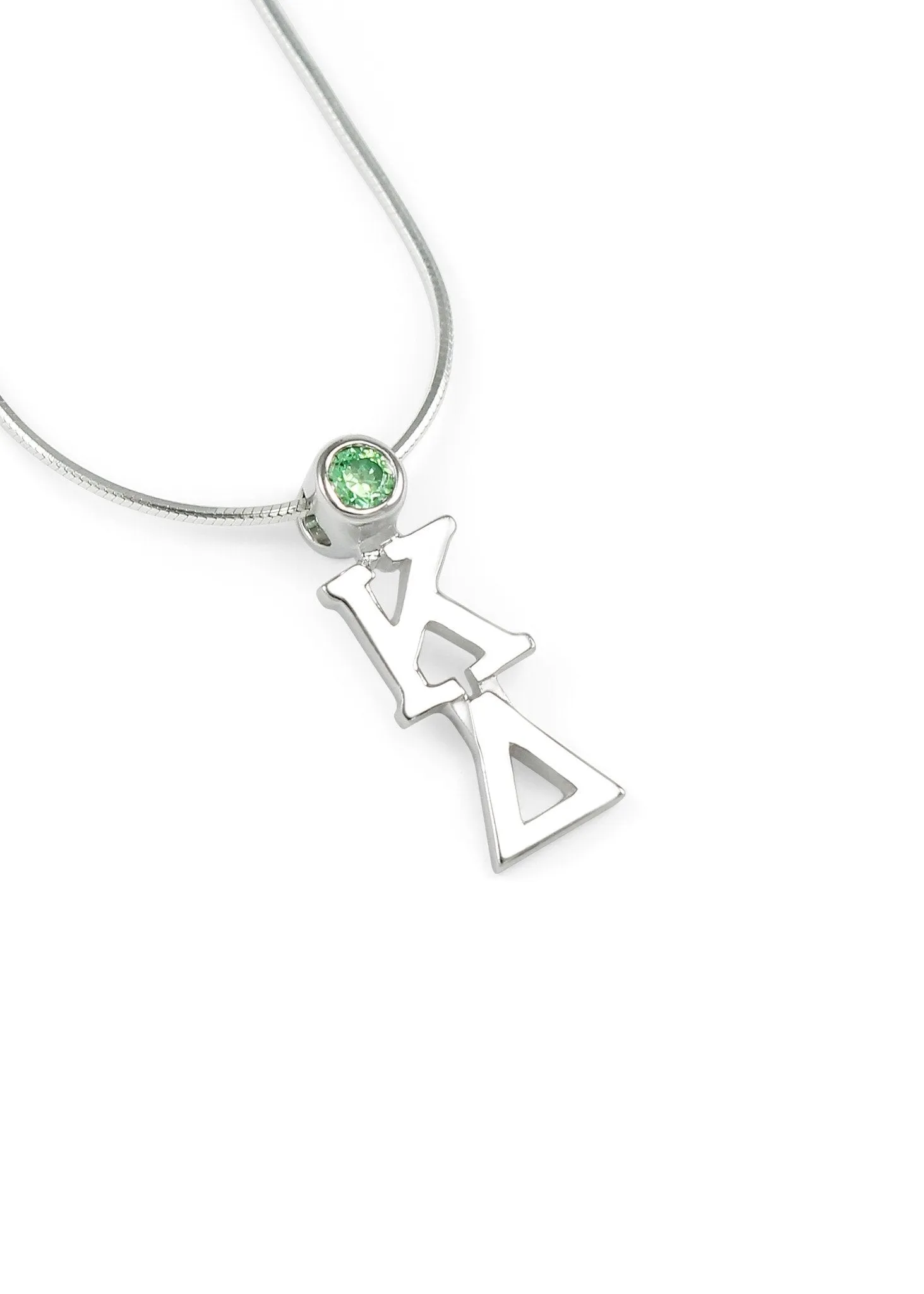 Kappa Delta Sterling Silver Lavaliere with Green CZ crystal