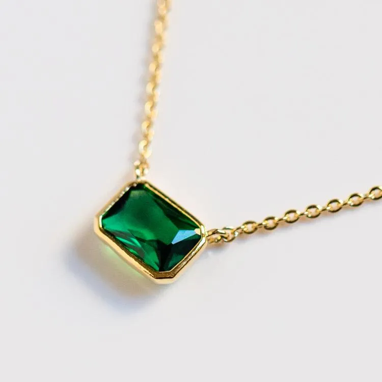 Keep it Classy Bezel Set CZ Necklace in Emerald