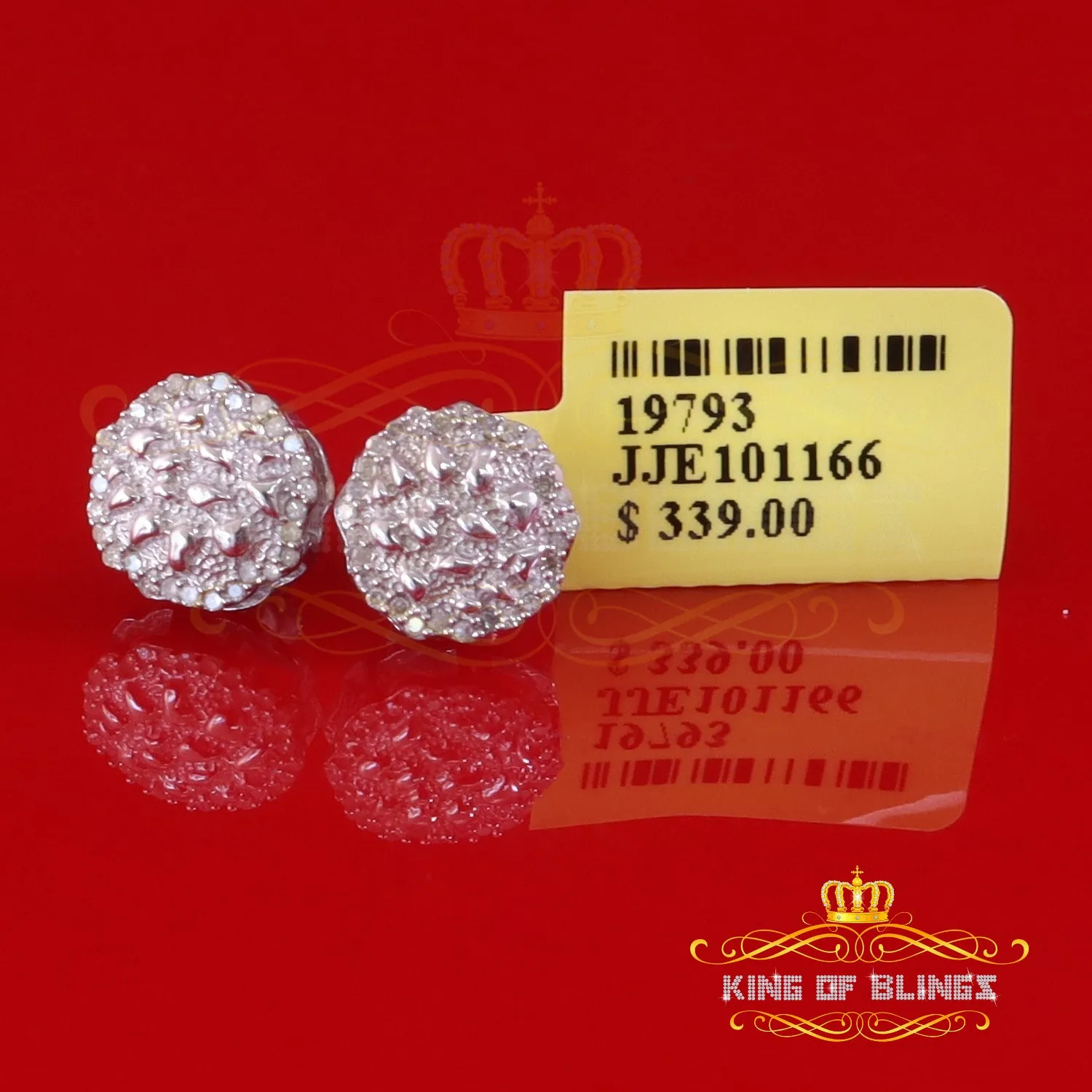 King Of Bling's 0.15ct Diamond 925 Sterling White Silver For Men's & Womens Stud Nugget Earrings