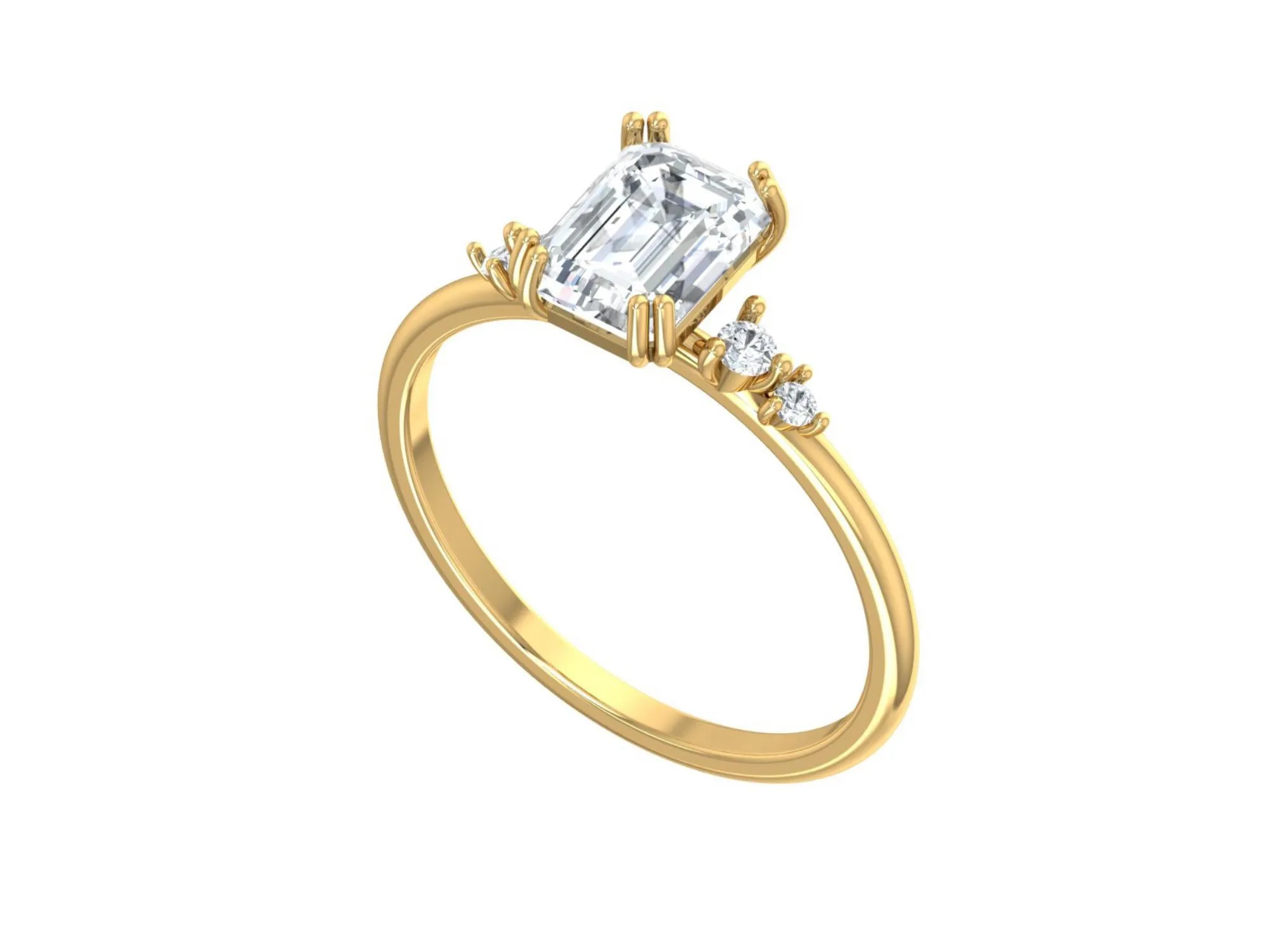 Lab grown Diamond Emerald cut Three Stone Ring