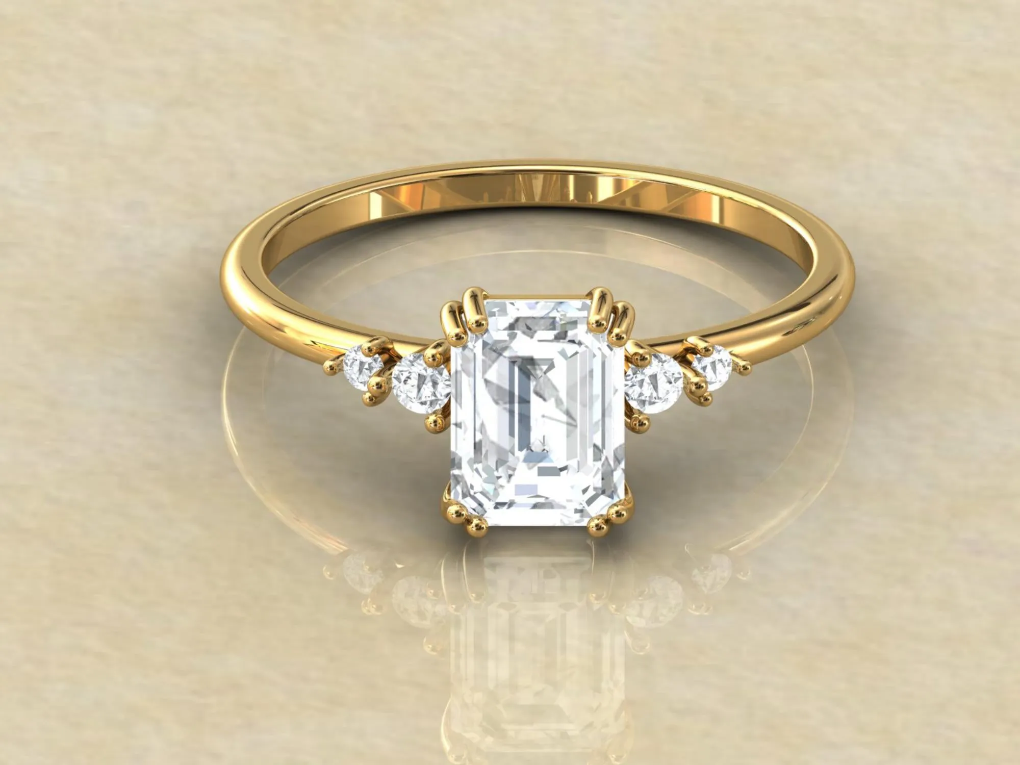 Lab grown Diamond Emerald cut Three Stone Ring