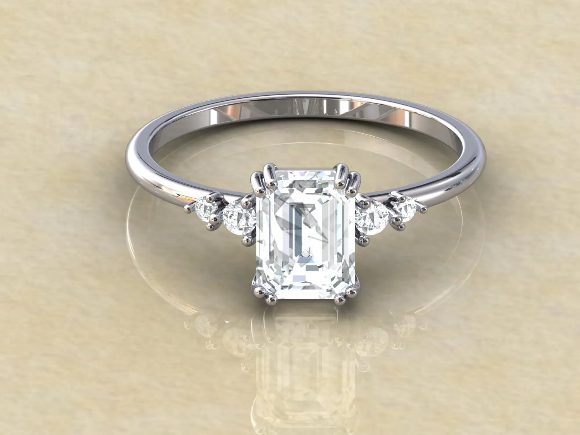 Lab grown Diamond Emerald cut Three Stone Ring