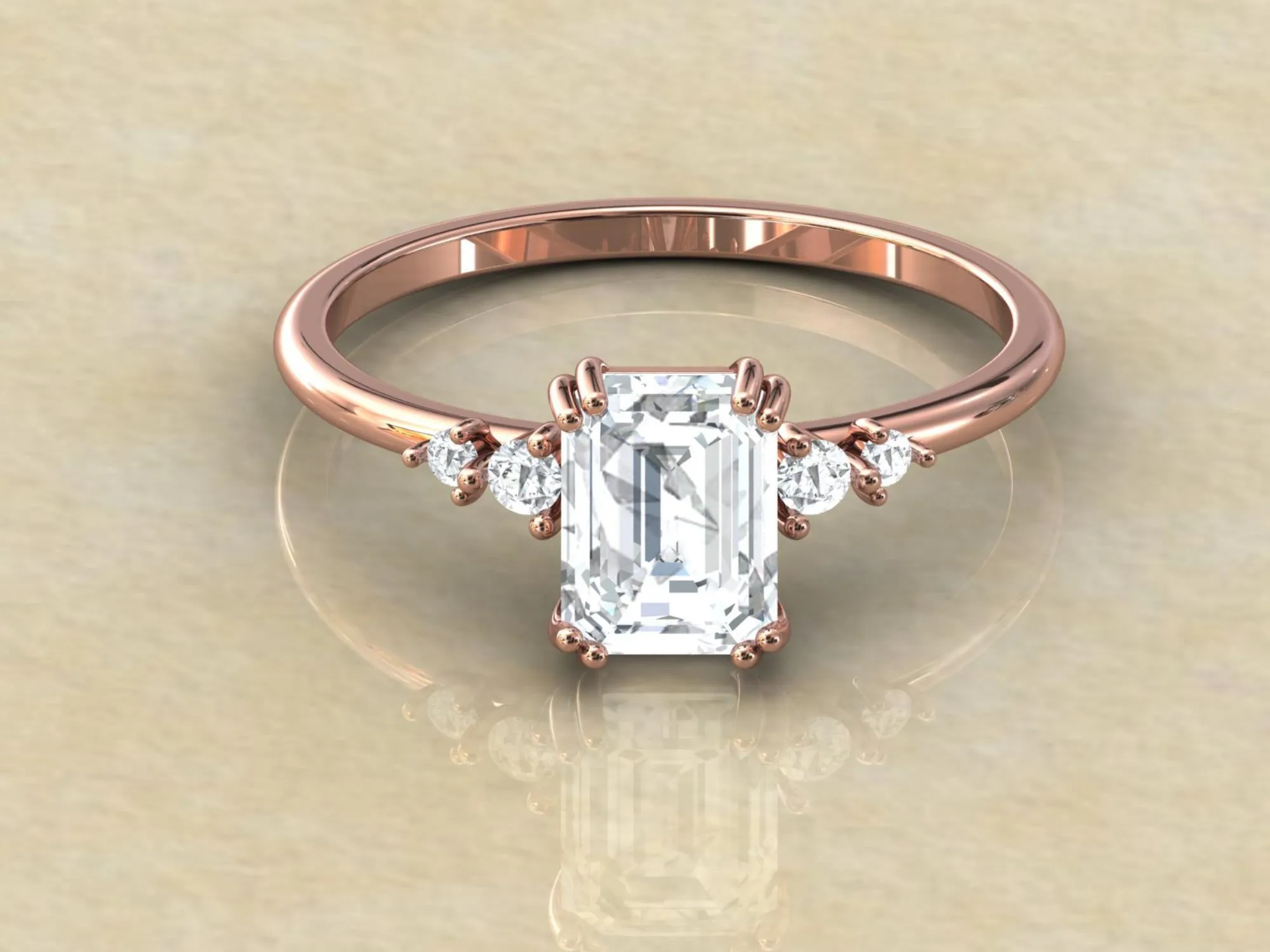 Lab grown Diamond Emerald cut Three Stone Ring