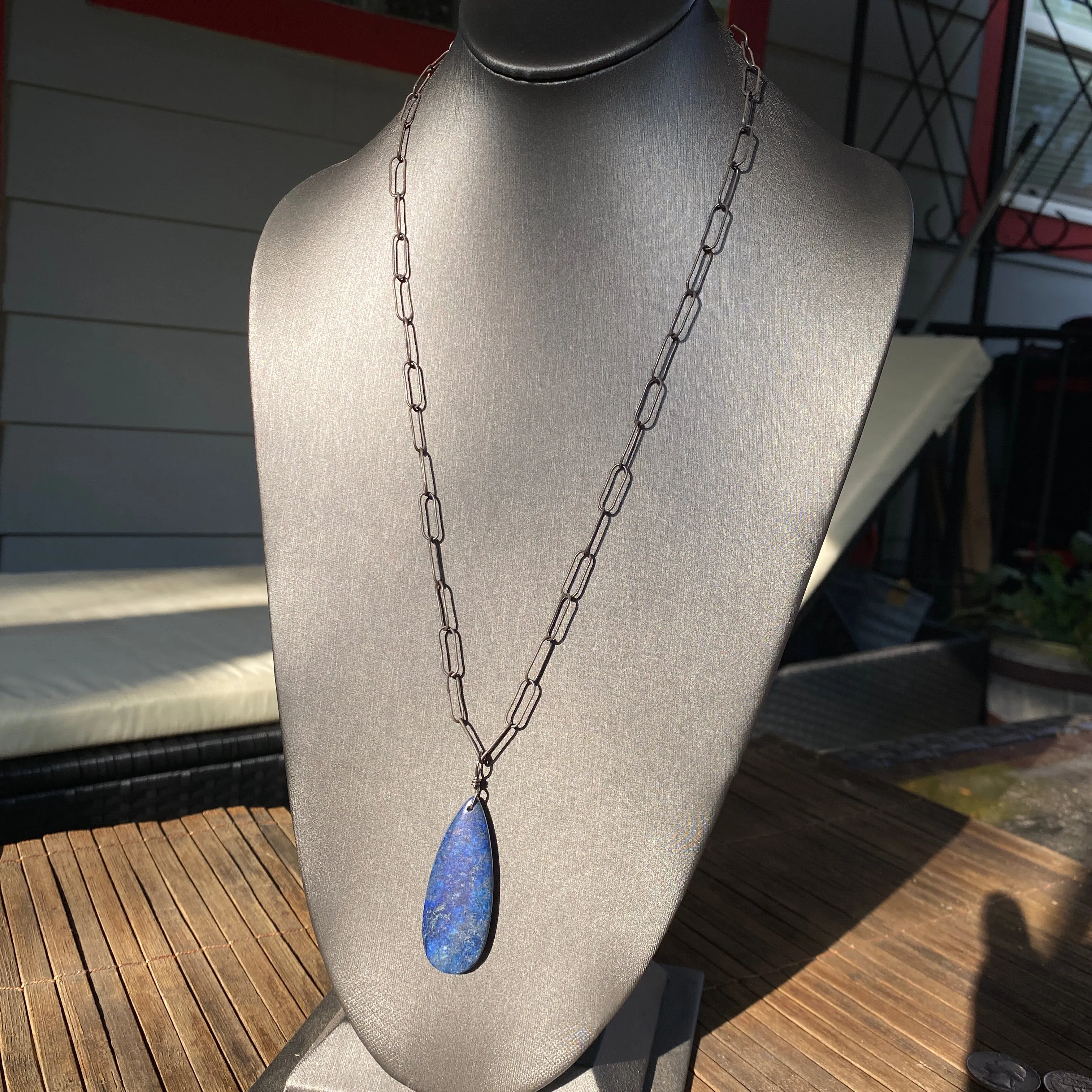 Lapis Lazuli Gemstone pendant on Silver chain necklace